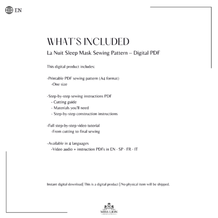 What’s included in the La Nuit Sleep Mask sewing pattern