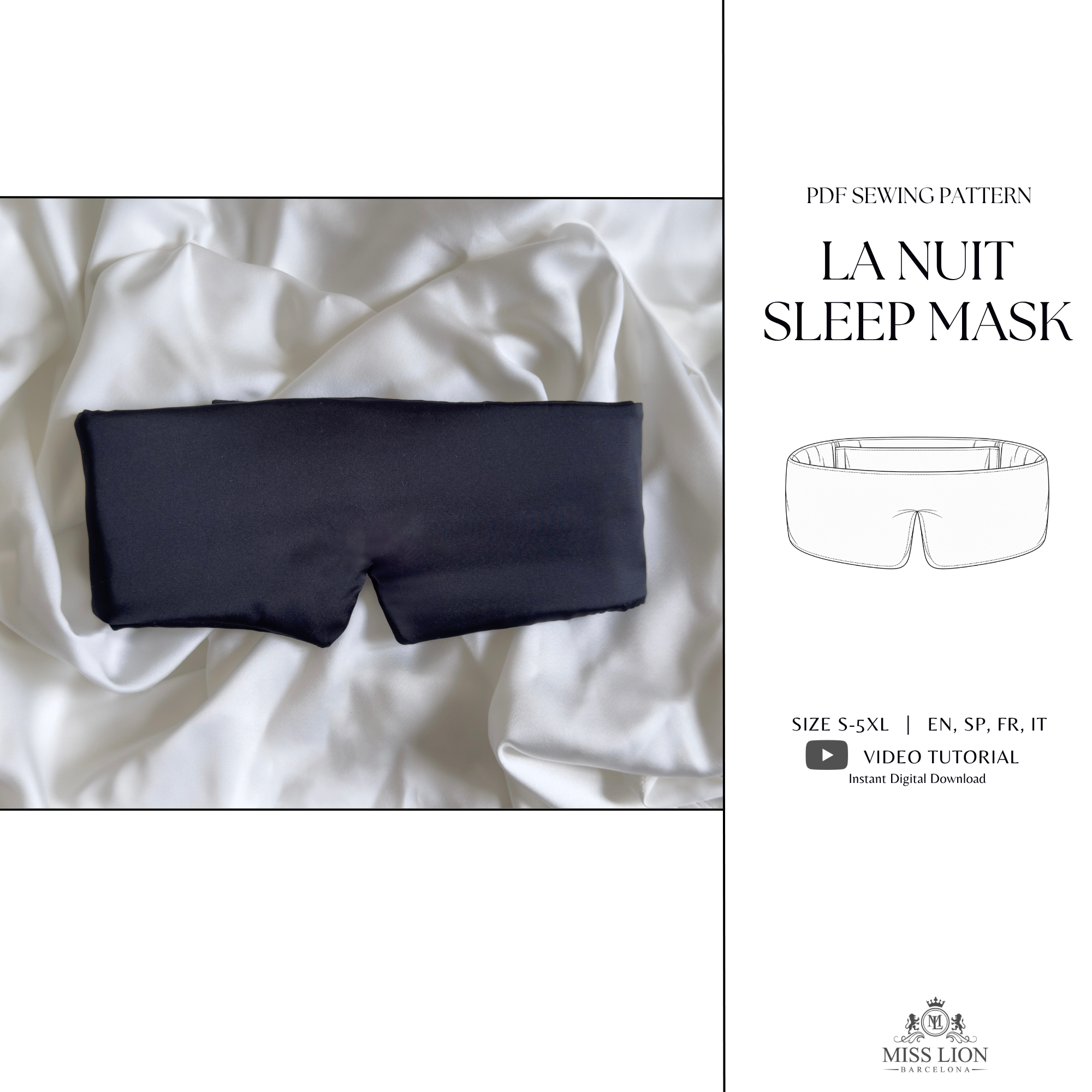 La Nuit patrón de antifaz para dormir acolchado en PDF