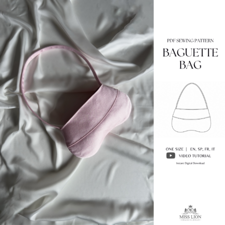 Mini bolso baguette rosa confeccionado con patrón de costura PDF