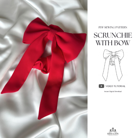 Patrón de costura PDF para hacer un scrunchie con lazo, apto para principiantes.